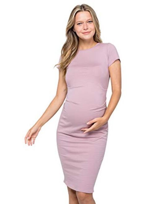 My Bump Women's Organic Cotton Short Sleeve Round Neck Casual Maternity Dress(Made in USA)