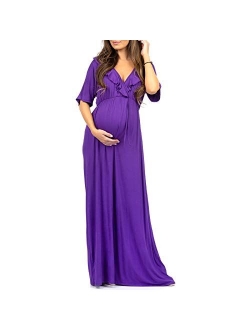 Women's Ruffle Neckline Maternity Dress with Adjustable Belt