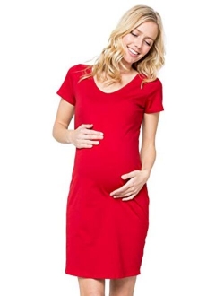 My Bump Women Maternity Clothes Shirt Dress - Organic Cotton Basic Summer Stretch V Neck Short Sleeve Made in USA