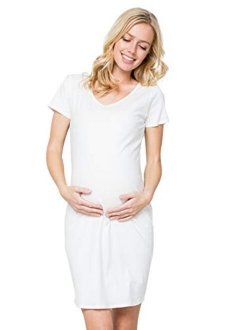 My Bump Women Maternity Clothes Shirt Dress - Organic Cotton Basic Summer Stretch V Neck Short Sleeve Made in USA