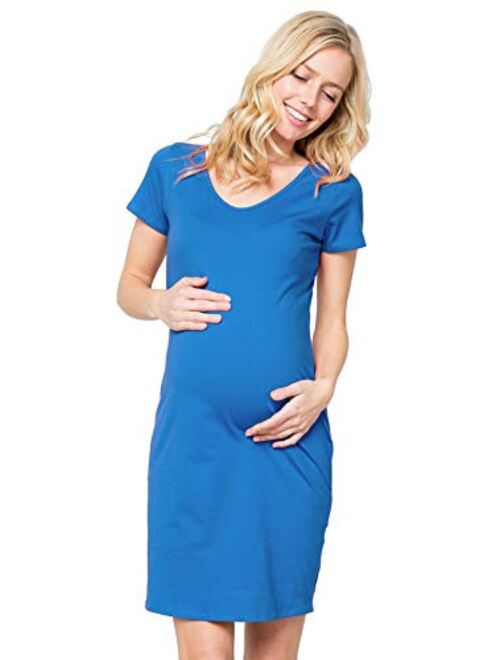 My Bump Women Maternity Clothes Shirt Dress - Organic Cotton Basic Summer Stretch V Neck Short Sleeve Made in USA