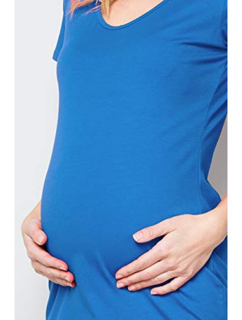 My Bump Women Maternity Clothes Shirt Dress - Organic Cotton Basic Summer Stretch V Neck Short Sleeve Made in USA