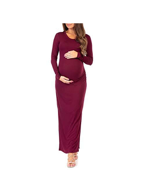 Mother Bee Maternity Women's Ruched Bodycon Maternity Dress in Regular and Plus Sizes