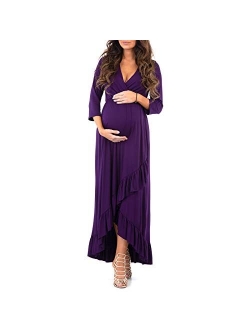 Women's 3/4 Sleeve Faux Wrap Maternity Dress