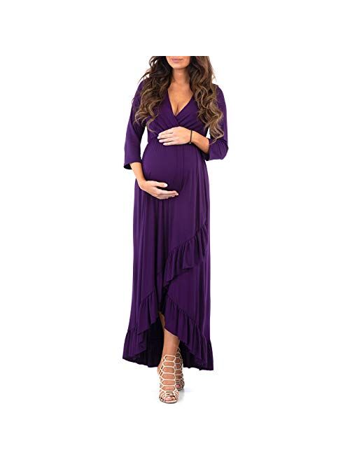 Mother Bee Maternity Women's 3/4 Sleeve Faux Wrap Maternity Dress