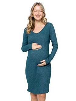 My Bump Women Maternity Clothes Sweater Dress - Ultra Soft Stretch Knit V Neck Long Sleeve Warm Midi Bodycon Made in USA