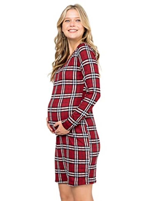 My Bump Women Maternity Clothes Sweater Dress - Ultra Soft Stretch Knit V Neck Long Sleeve Warm Midi Bodycon Made in USA