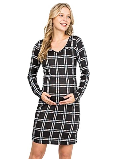 My Bump Women Maternity Clothes Sweater Dress - Ultra Soft Stretch Knit V Neck Long Sleeve Warm Midi Bodycon Made in USA