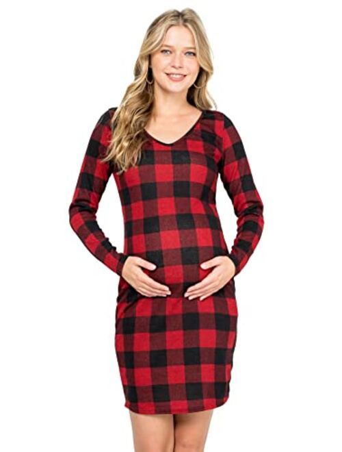 My Bump Women Maternity Clothes Sweater Dress - Ultra Soft Stretch Knit V Neck Long Sleeve Warm Midi Bodycon Made in USA