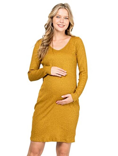 My Bump Women Maternity Clothes Sweater Dress - Ultra Soft Stretch Knit V Neck Long Sleeve Warm Midi Bodycon Made in USA