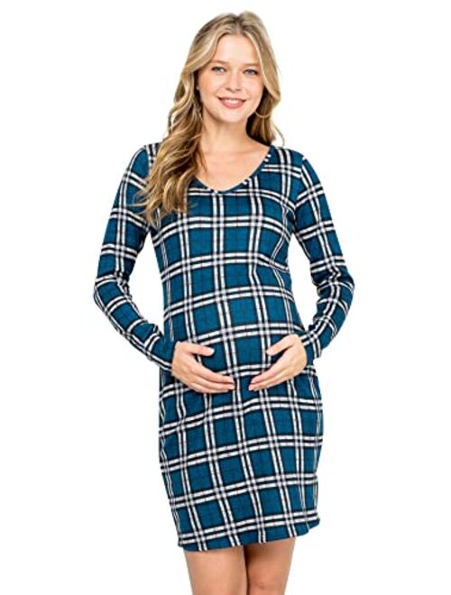 My Bump Women Maternity Clothes Sweater Dress - Ultra Soft Stretch Knit V Neck Long Sleeve Warm Midi Bodycon Made in USA