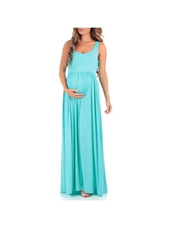 Women's Sleeveless Ruched Maternity Dress with Pockets - Made in USA