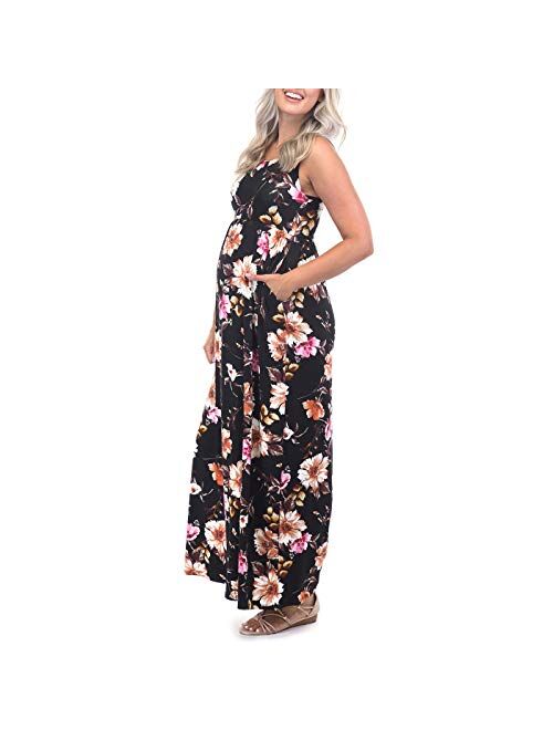 Mother Bee Maternity Women's Sleeveless Ruched Maternity Dress with Pockets - Made in USA