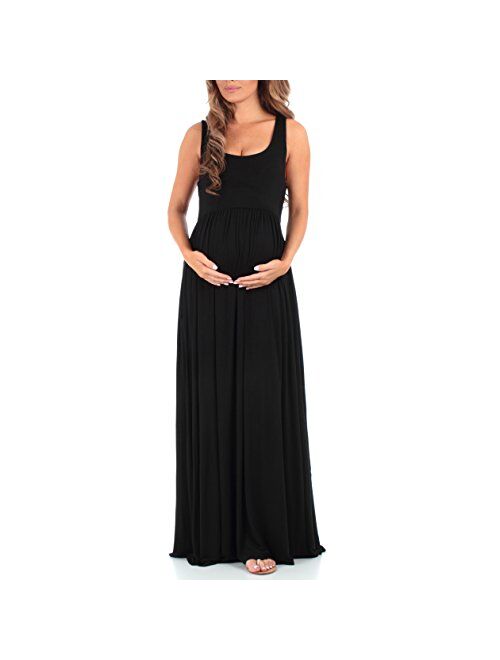 Mother Bee Maternity Women's Sleeveless Ruched Maternity Dress with Pockets - Made in USA