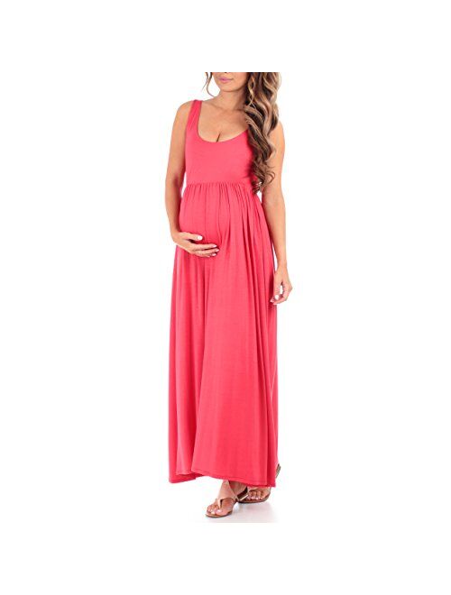 Mother Bee Maternity Women's Sleeveless Ruched Maternity Dress with Pockets - Made in USA