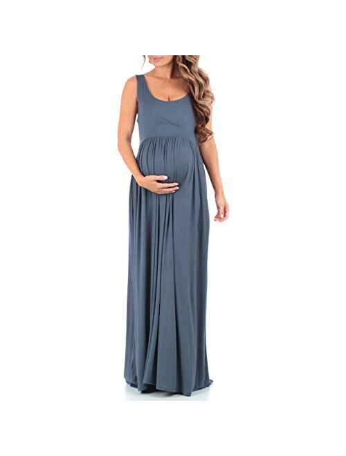 Mother Bee Maternity Women's Sleeveless Ruched Maternity Dress with Pockets - Made in USA