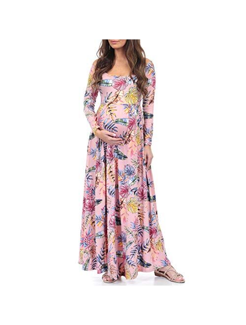 Mother Bee Maternity Women's Ruched Open Shoulder Maternity Dress - Made in USA