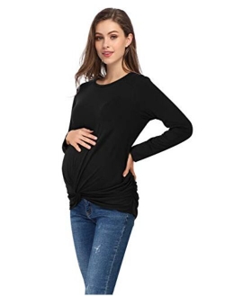 Coolmee Maternity Shirts Women's V Neck Side Button Plus Size Tops for Women Maternity Plus Size Shirts