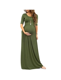 Women's Short Sleeve Ruched Maternity Dress With Pockets