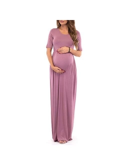 Women's Short Sleeve Ruched Maternity Dress With Pockets