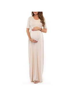 Women's Short Sleeve Ruched Maternity Dress With Pockets