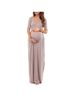 Women's Short Sleeve Ruched Maternity Dress With Pockets