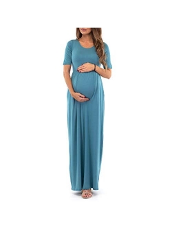 Women's Short Sleeve Ruched Maternity Dress With Pockets