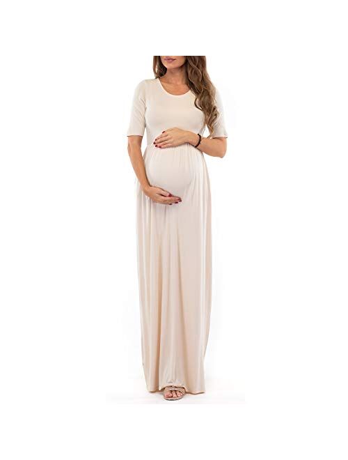 Mother Bee Maternity Women's Short Sleeve Ruched Maternity Dress With Pockets