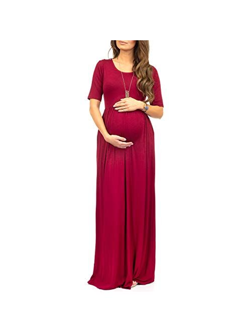 Mother Bee Maternity Women's Short Sleeve Ruched Maternity Dress With Pockets