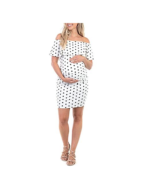 Mother Bee Maternity Sleeveless Bodycon Ruched Dress with Ruffles