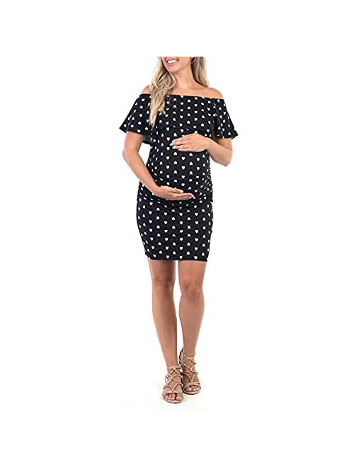 Mother Bee Maternity Sleeveless Bodycon Ruched Dress with Ruffles
