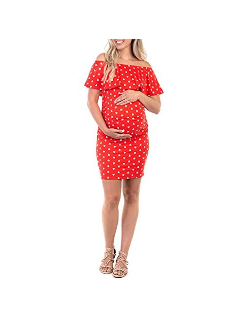 Mother Bee Maternity Sleeveless Bodycon Ruched Dress with Ruffles