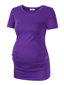 Coolmee Maternity Shirt Side Button and Ruched Maternity Tunic Tops Maternity Short Sleeve T-Shirts