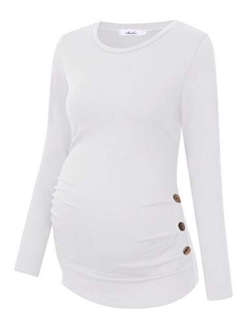 Coolmee Maternity Shirt Side Button and Ruched Maternity Tunic Tops Maternity Short Sleeve T-Shirts