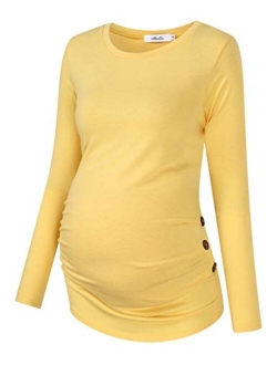 Coolmee Maternity Shirt Side Button and Ruched Maternity Tunic Tops Maternity Short Sleeve T-Shirts