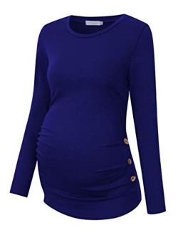 Coolmee Maternity Shirt Side Button and Ruched Maternity Tunic Tops Maternity Short Sleeve T-Shirts