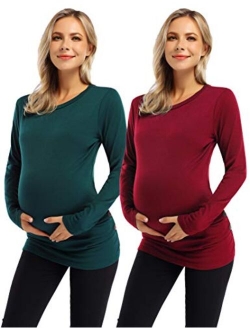 Coolmee Maternity Shirt Side Button and Ruched Maternity Tunic Tops Maternity Short Sleeve T-Shirts