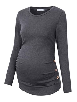 Coolmee Maternity Shirt Side Button and Ruched Maternity Tunic Tops Maternity Short Sleeve T-Shirts