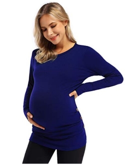 Coolmee Maternity Shirt Side Button and Ruched Maternity Tunic Tops Maternity Short Sleeve T-Shirts