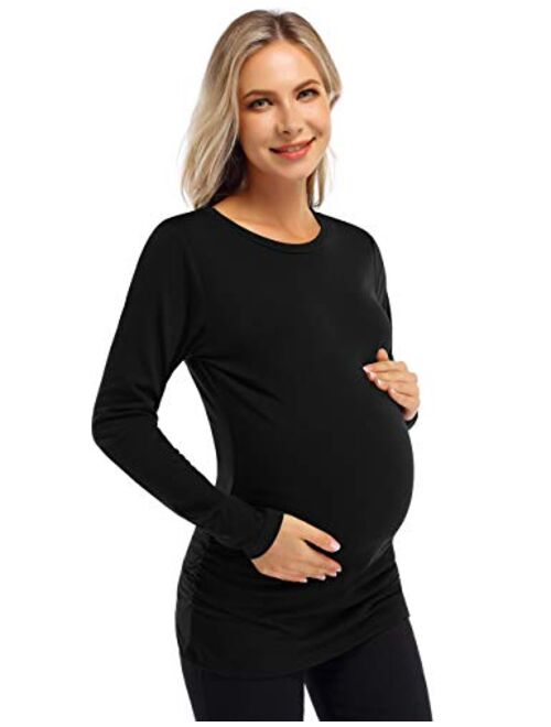 Coolmee Maternity Shirt Side Button and Ruched Maternity Tunic Tops Maternity Short Sleeve T-Shirts