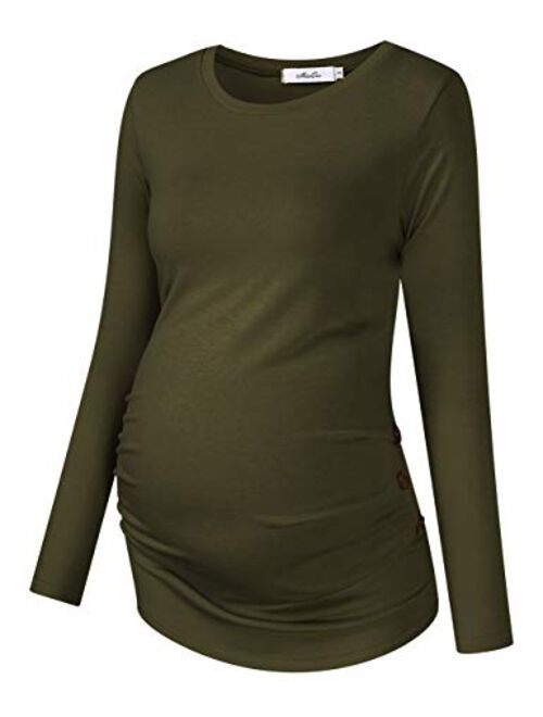 Coolmee Maternity Shirt Side Button and Ruched Maternity Tunic Tops Maternity Short Sleeve T-Shirts