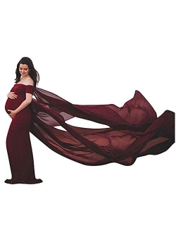 OLEMEK Women's Off Shoulder Elegant Fitted Maternity Gown Chiffon Flare Cape Sleeve Slim Fit Maxi Photography Dress for Baby Shower