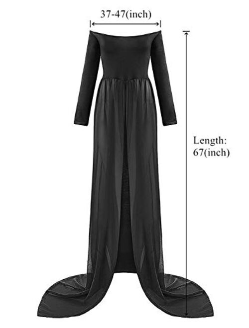 Yuanlar Maternity Off Shoulder Long Sleeve Chiffon Gown Split Front Maxi Photography Dress for Photo Shoot