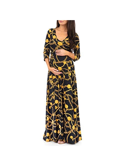 Mother Bee Maternity Women's Faux Wrap Maternity Dress with Adjustable Belt - Made in USA