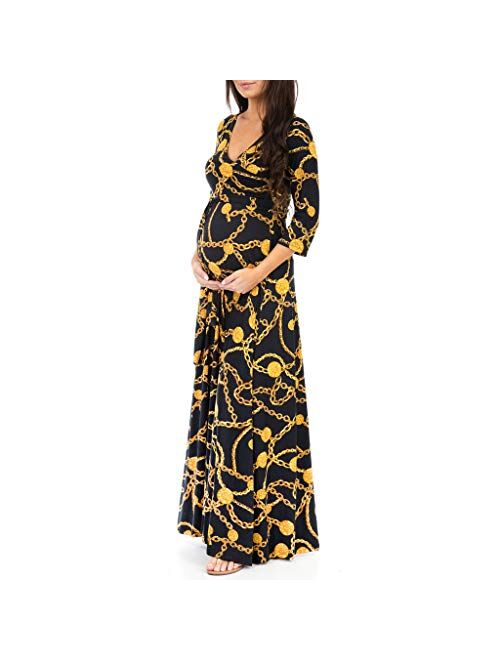 Mother Bee Maternity Women's Faux Wrap Maternity Dress with Adjustable Belt - Made in USA