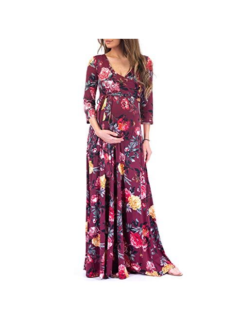 Mother Bee Maternity Women's Faux Wrap Maternity Dress with Adjustable Belt - Made in USA