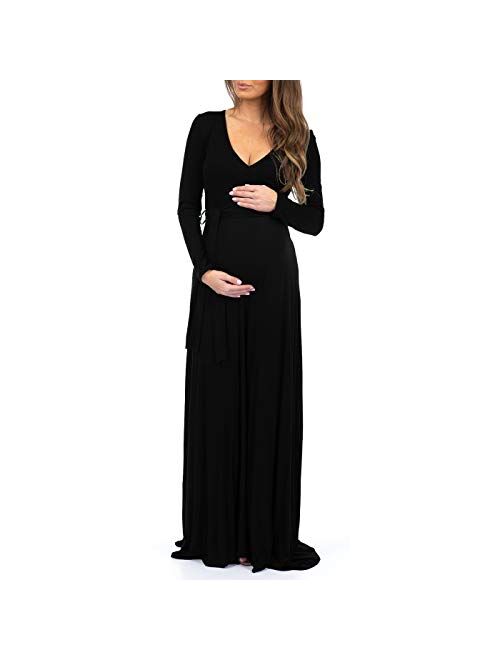 Mother Bee Maternity Women's Faux Wrap Maternity Dress with Adjustable Belt - Made in USA