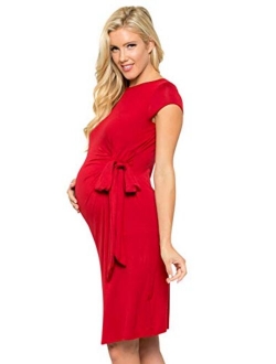 My Bump Women's Side Bow Tie Pattern Cap Sleeve Maternity Dress(Made in USA)