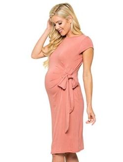 My Bump Women's Side Bow Tie Pattern Cap Sleeve Maternity Dress(Made in USA)