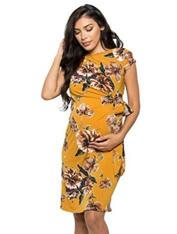 My Bump Women's Side Bow Tie Pattern Cap Sleeve Maternity Dress(Made in USA)